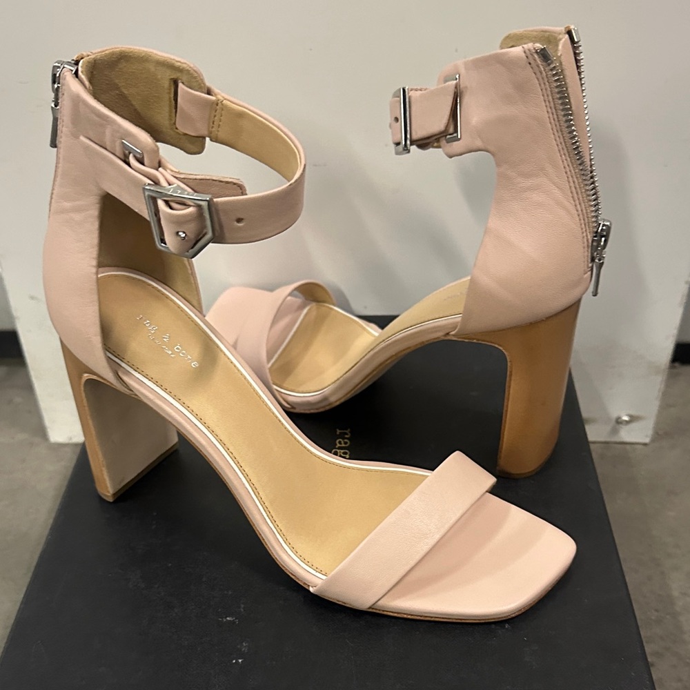 Nude  Ankle Strap Heels with Buckle Detail on